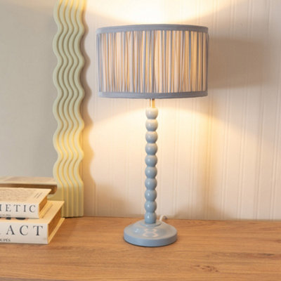 Valuelights Bobbins Table Lamp With Ruched Pleated Drum Lamp Shade And Led Bulb Powder Blue