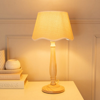 Valuelights Victoria Linen Scallop White Edge Shade Light Wood Table Lamp - Image 8