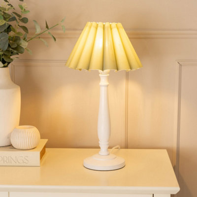 Valuelights Victoria White Wood Candlestick Stem Table Lamp With Sage Scallop Tapered Lamp Shade And Led Bulb from B&Q