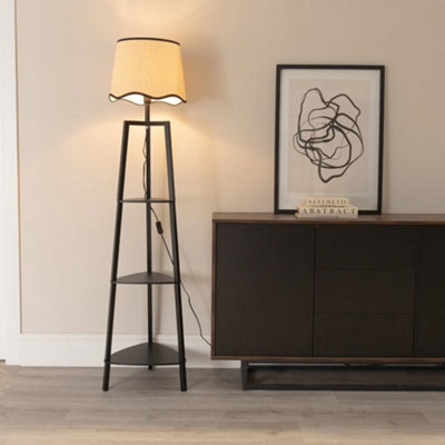 Valuelights Black Hiru Tier Shelf Floor Lamp With Trim Scallop Shade And Bulb Size 3