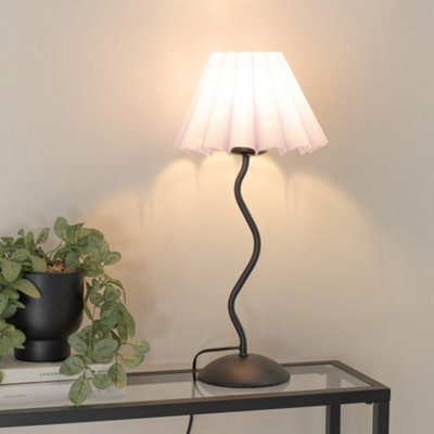 Valuelights Wiggle Metal Single Stem Table Lamp With Scallop Tapered Lamp Shade And Led Bulb Black/Lilac