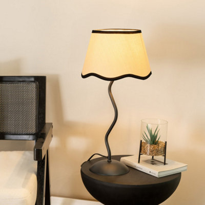 Valuelights Wiggle Metal Stem Table Lamp With Linen Scallop Trim Tapered Lamp Shade And Led Bulb Black