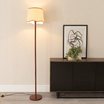 Valuelights Heather Dark Wood Stem Floor Lamp With Scallop Rust Trim Tapered Shade And Led Bulb from B&Q