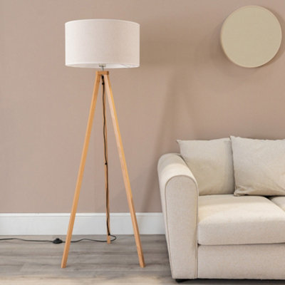 Valuelights Unisex White Barbro Wooden Tripod Floor Lamp W/ Linen W/ Trim Drum Shade & Led Bulb In - Image 8