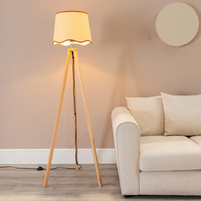 Valuelights Barbro Natural Tripod Floor Lamp With Rust Trim Scallop Shade And Bulb from B&Q