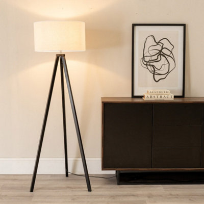 Valuelights Unisex White Barbro Black Wood Tripod Floor Lamp With Linen Trim Shade & Bulb In 1.8M - Image 8