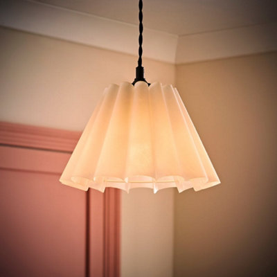 Valuelights Lauren White Fabric Pleated Scallop Edge Tapered Ceiling Floor Table Lamp Shade And Bulb (D)25Cm from B&Q