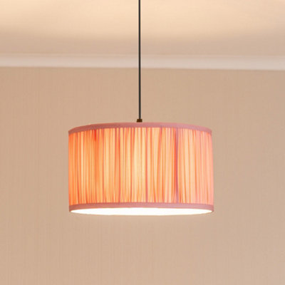 Valuelights Jess Blush Pink Fabric Ruched Pleated Large Drum Shade And Bulb (D)35Cm from B&Q
