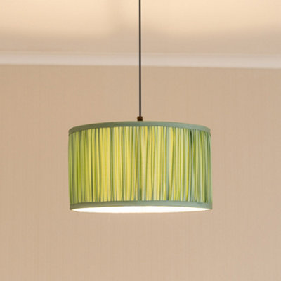 Valuelights Jess Green Fabric Ruched Pleated Large Drum Shade And Bulb (D)35Cm from B&Q