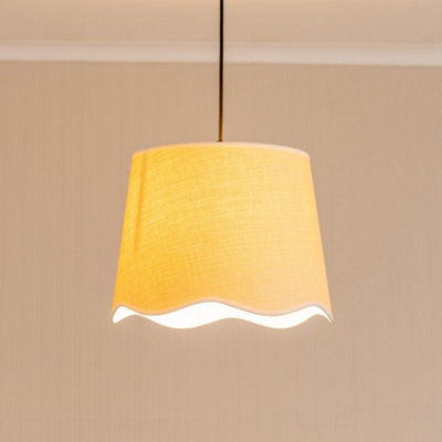 B&Q -  Dutton Natural Fabric White Trim Scallop Edge Large Lamp Shade And Bulb (D)35Cm