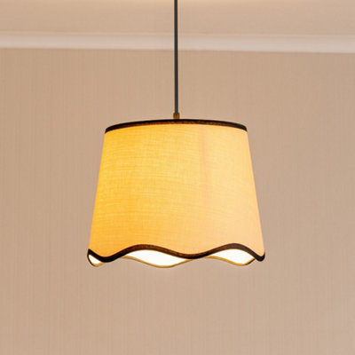 Valuelights Dutton Natural Fabric Black Trim Scallop Edge Large Lamp Shade And Bulb (D)35Cm from B&Q