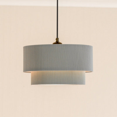 B&Q -  Mason Ruched Crinkle Grey Fabric Two Tier Ceiling Floor Table Lamp Shade And Bulb (D)31Cm