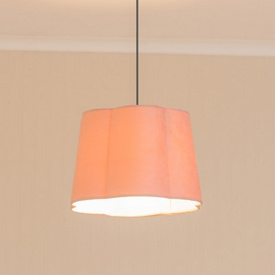 B&Q -  Amy Blush Pink Velvet Scallop Shape Ceiling Floor Table Lamp Shade And Bulb (D)30.5Cm