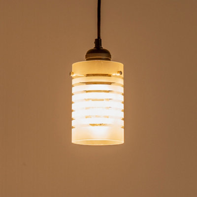 Valuelights Elsie Frosted Glass Striped Ceiling Small Cylinder Lamp Shade With Led Bulb Light