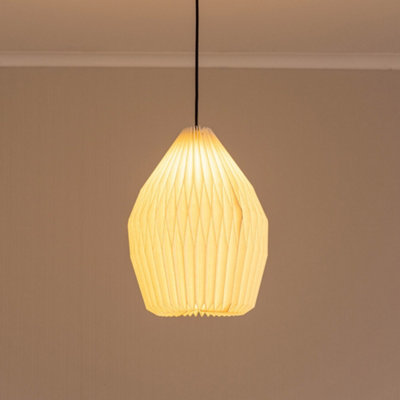 Valuelights Astrid Geometric Origami Teardrop Paper Pleated Easy Fit Lamp Shade With Led Bulb White/Light