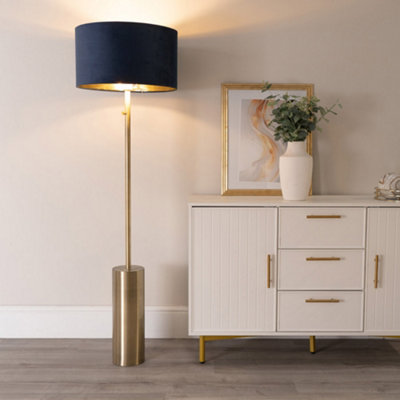 B&Q -  Lexy Gold Dimmable Floor Lamp With Navy Blue Velvet With Gold Inner Lamp Shade And Led Bulb