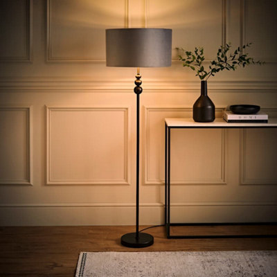 Valuelights Marissa Black Stacked Ball Floor Lamp With Grey Velvet With Chrome Inner Lamp Shade And Led Bulb from B&Q