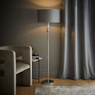 Valuelights Grey Marissa Chrome Stacked Ball Floor Lamp With Velvet With Chrome Inner Lamp Shade