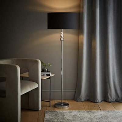 B&Q -  Marissa Chrome Stacked Ball Floor Lamp With Black With Chrome Inner Lamp Shade