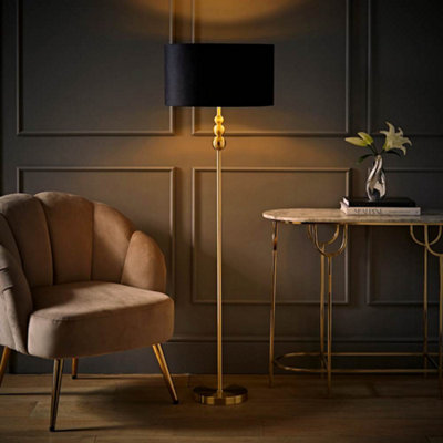 B&Q -  Marissa Gold Stacked Ball Floor Lamp With Black Velvet / Gold Inner Shade And Bulb