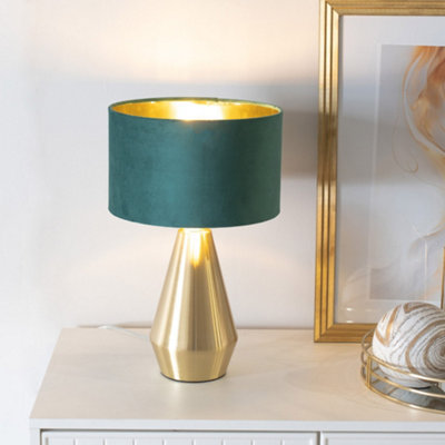 Valuelights Jax Dimmable Touch Table Lamp With Forest Velvet With Inner Lamp Shade Gold/Green