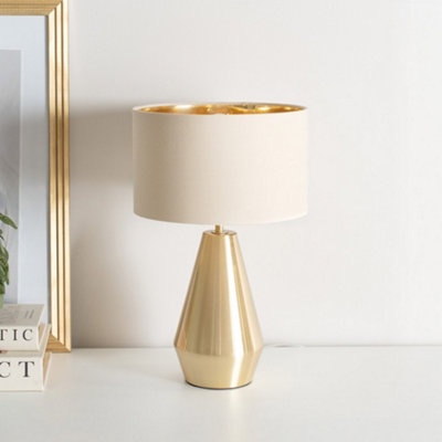 B&Q -  Jax Gold Dimmable Touch Table Lamp With Natural With Gold Inner Lamp Shade