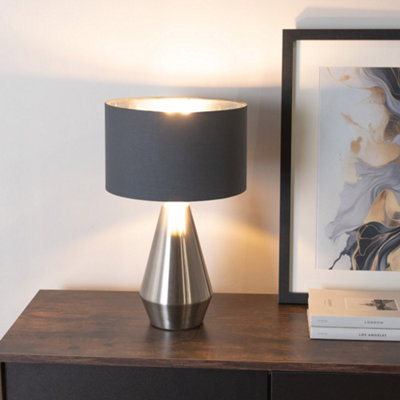 ValueLights Jax Chrome Dimmable Touch Table Lamp with Fabric Drum & Chrome Inner Lamp Shade in Charcoal - Image 5