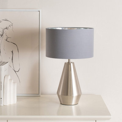 Valuelights Jax Chrome Dimmable Touch Table Lamp With With Chrome Inner Lamp Shade Grey