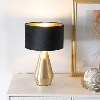 B&Q -  Jax Gold Dimmable Touch Table Lamp With Black Velvet With Gold Inner Lamp Shade And Led Bulb