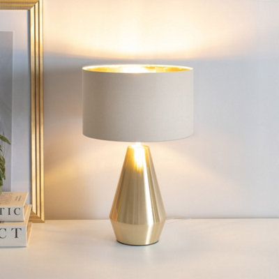 Valuelights Gold Jax Dimmable Touch Table Lamp With Natural With Inner Lamp Shade And Led Bulb