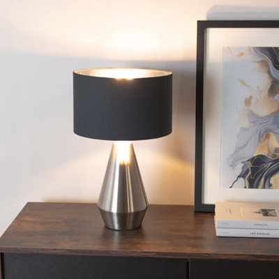 B&Q -  Jax Chrome Dimmable Touch Table Lamp With Black With Chrome Inner Lamp Shade And Led Bulb