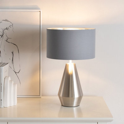 Valuelights Jax Chrome Dimmable Touch Table Lamp With Grey With Chrome Inner Lamp Shade And Led Bulb from B&Q