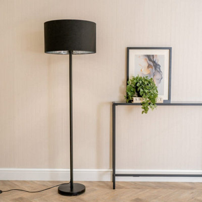 Valuelights Charles Stem Floor Lamp With And Chrome Inner Lamp Shade Black