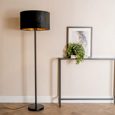 Valuelights Charles Black Floor Lamp With Black Velvet & Metallic Shade And Bulb from B&Q