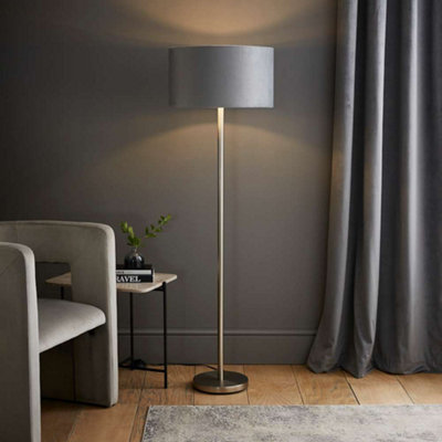 Valuelights Charles Chrome Floor Lamp With Grey Velvet & Metallic Shade from B&Q