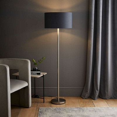 Valuelights Charles Chrome Stem Floor Lamp With Charcoal With Chrome Inner Lamp Shade Black