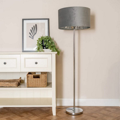 Valuelights Charles Chrome Floor Lamp With Grey Velvet & Metallic Shade And Bulb from B&Q