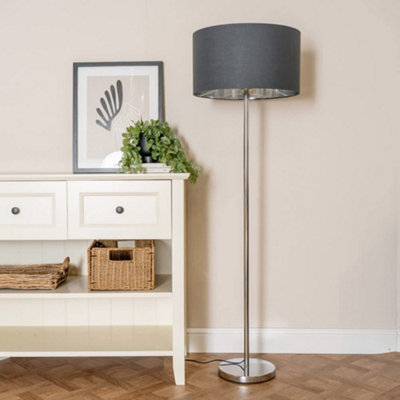 Valuelights Charles Chrome Floor Lamp With Charcoal And Metallic Shade And Bulb from B&Q