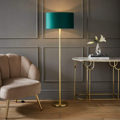 Valuelights Gold/Green Charles Stem Floor Lamp With Forest Velvet With Inner Lamp Shade 1.8M