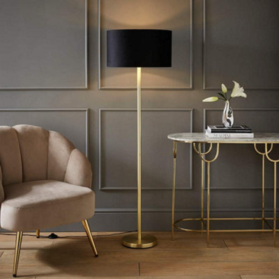 Valuelights Charles Stem Floor Lamp With Velvet With Inner Lamp Shade Gold/Black