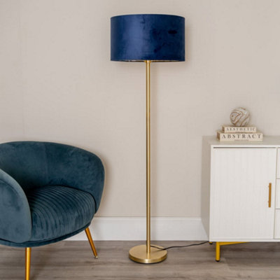 B&Q -  Charles Gold Floor Lamp With Navy Velvet & Metallic Shade And Bulb