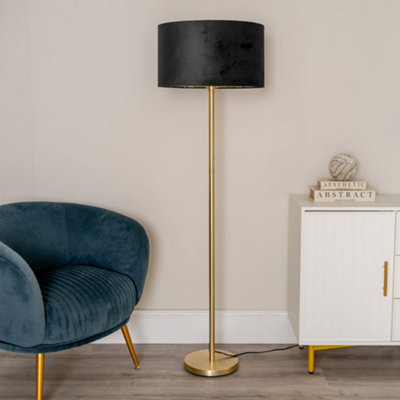 B&Q -  Charles Gold Floor Lamp With Black Velvet & Metallic Shade And Bulb