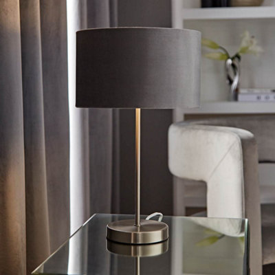 B&Q -  Charles Brushed Chrome Table Lamp With Metallic & Grey Velvet Shade