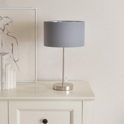 Valuelights Charles Chrome Stem Table Lamp With With Chrome Inner Lamp Shade Grey