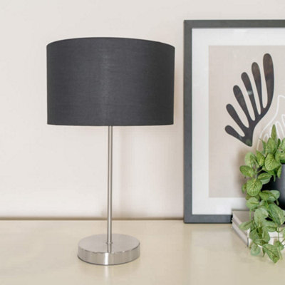 Valuelights Black Charles Chrome Stem Table Lamp With With Chrome Inner Lamp Shade And Led Bulb