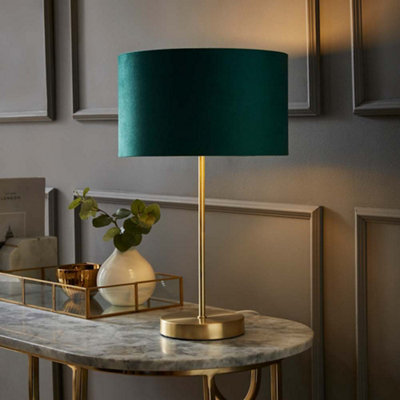 B&Q -  Charles Gold Table Lamp With Metallic & Green Velvet Shade