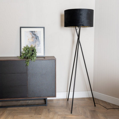 B&Q -  Camden Black Tripod Floor Lamp With Velvet/gold Shade
