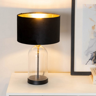 Valuelights Jessy Glass With Table Lamp With Velvet With Inner Lamp Shade And Led Bulb Black/Gold