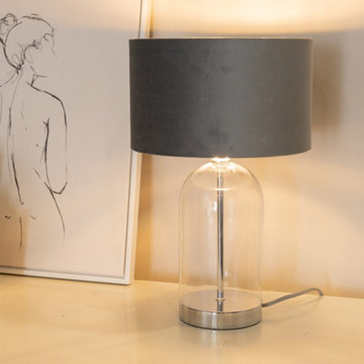 Valuelights Jessy Glass With Table Lamp With Velvet With Chrome Inner Lamp Shade And Led Bulb Silver/Grey