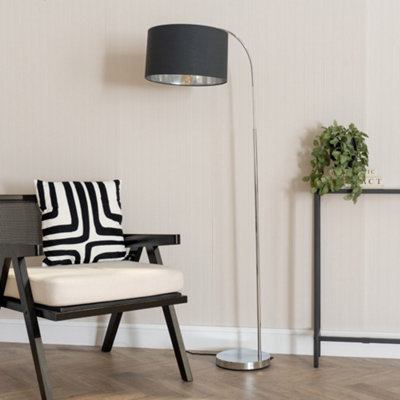 B&Q -  Curva Chrome Arched Floor Lamp With Black And Metallic Chrome Inner Drum Lamp Shade